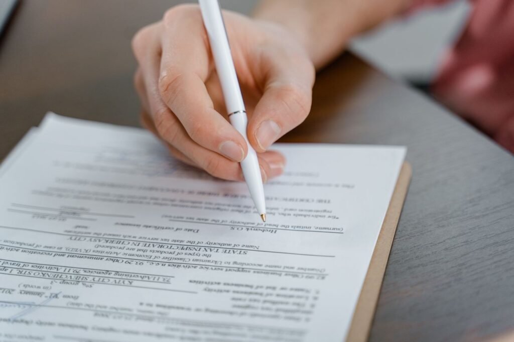 Form being filled in